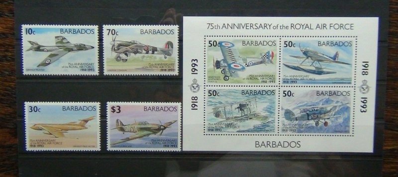 Barbados 1993 75th Anniversary of RAF set & Miniature Sheet LMM