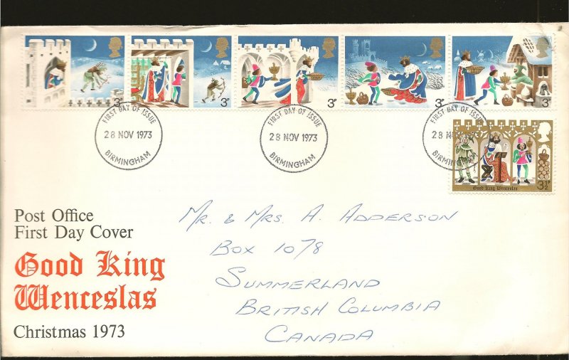 Great Britain 709-714 Christmas 1973 First Day Cover Used