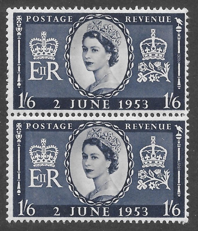 Great Britain Scott 316 Pair - 1953 1sh6p Queen Elizabeth II - SCV $20.00
