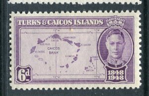 TURKS CAICOS; 1948 early GVI pictorial issue Mint hinged Shade of 6d. value