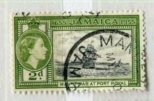 JAMAICA; 1950s early QEII Pictorial issue fine used 2d. value fair Postmark