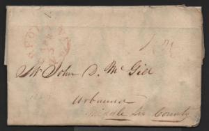 STAMPLESS US COVER Norfolk VA April 3, 1827 CDS 12-1/2 Rate