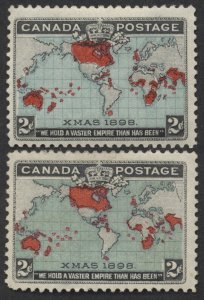 Canada #86 Map Stamp x 2 Mint OG F-VF Hinged Blue and Greenish Blue Oceans