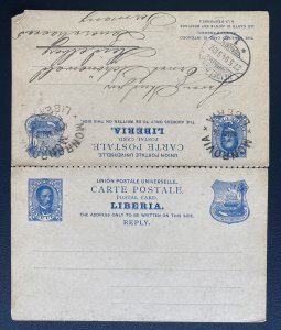 1894 Monrovia Liberia Stationery Reply Postcard Cover To Heidelberg Germany