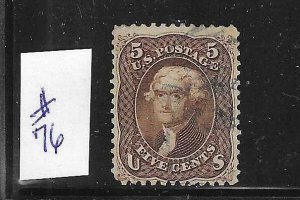 US #76 1861-66 5C WASHINGTON (BROWN) - USED