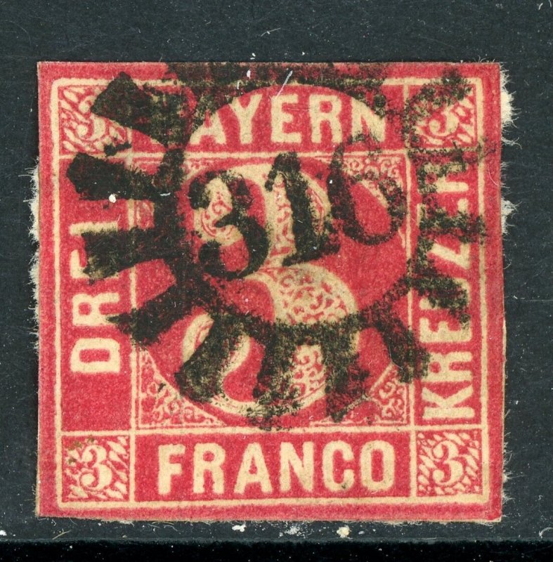 Germany States 1862 Bavaria 3 Kr Rose Scott #10 VFU G388