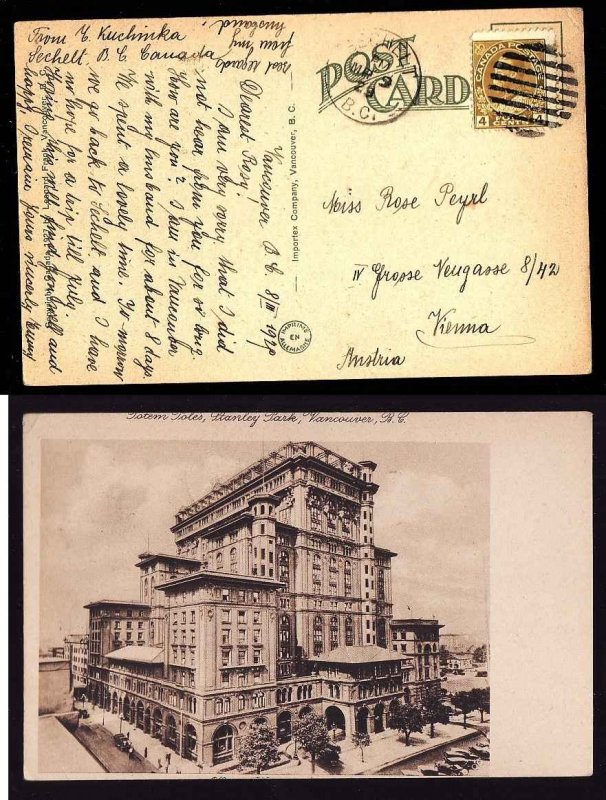 Canada-cover #8715-4c Admiral on postcard - Sechelt,BC-Mr 9 1929 - 4c UPU p/c