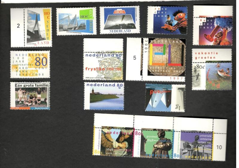 15 Ass't Lot  Netherlands SC #996-999 #993a #966-68 #941-42 #936-38  MNH stamps