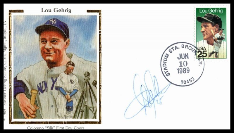 1989 Lou Gehrig The Iron Horse baseball Sc 2417 FDC signed Alex Ochoa (1P