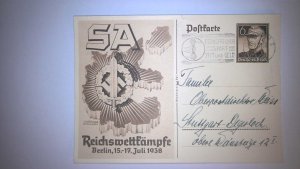 GERMANY WWII ERA PROPAGANDA POSTAL CARD: 1938 REICHSWETTFAMPFE