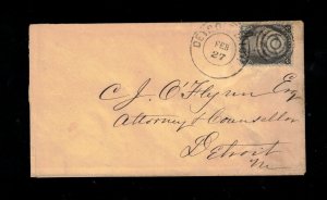 USA #73 Very Fine Used On Cover To Detroit USA With Ideal Detroit Feb 27 Cancel