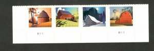 2021 US Stamp - Barns Postcard - Plate Strip of 4 (Pane) - SC# 5546 - 5549