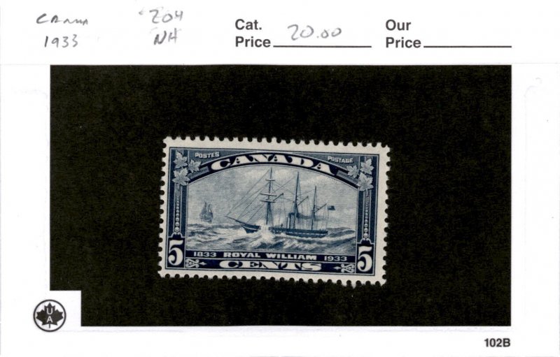 Canada, Postage Stamp, #204 Mint NH, 1933 Steamship Royal William (AF)