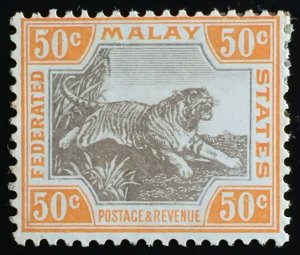 Malaya 1905 Federated Malay States FMS Tiger 50c MH MCCA SG#47 M3483