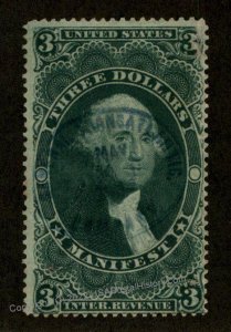 USA R86c $3 Manifest General Transatlantic Co Cancel Revenue 93338