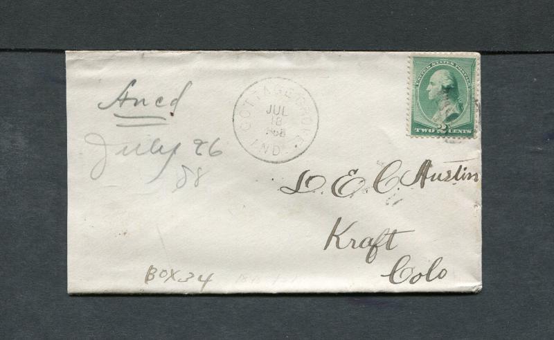 Postal History - Cottage Grove IN 1888 Black Target Cancel Cover #213 B0417