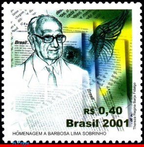 2800 BRAZIL 2001 BARBOSA LIMA SOBRINHO, JOURNALIST, MI# 3154, RHM C-2386, MNH