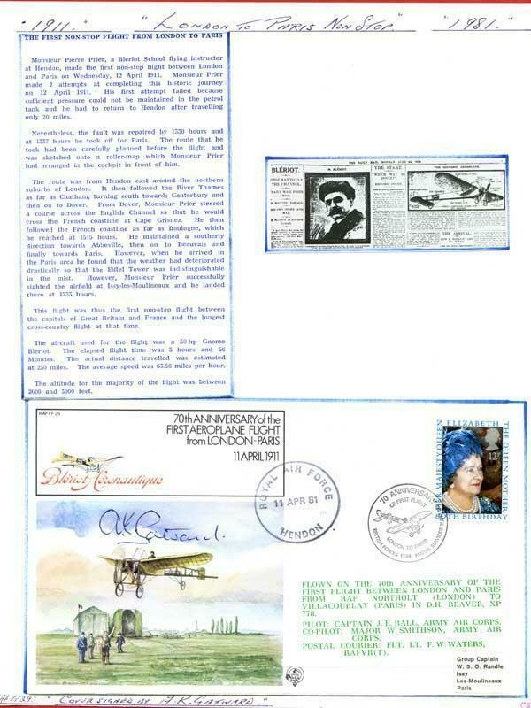 FF29c 1st Aeroplane flight from London - Paris Signed by A.K. Gatward