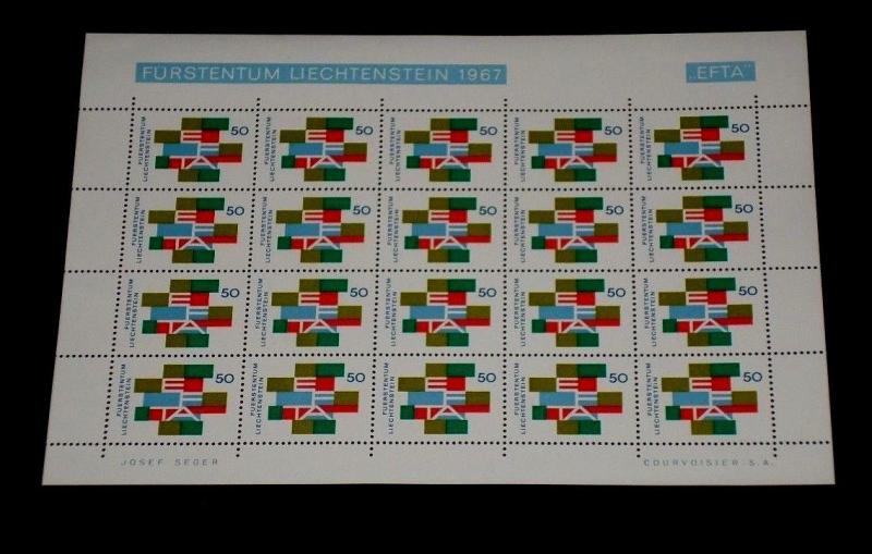 1967, LIECHTENSTEIN, EUROPEAN FREE TRADE, 50, SHEET/20 , MNH, NICE! LQQK!