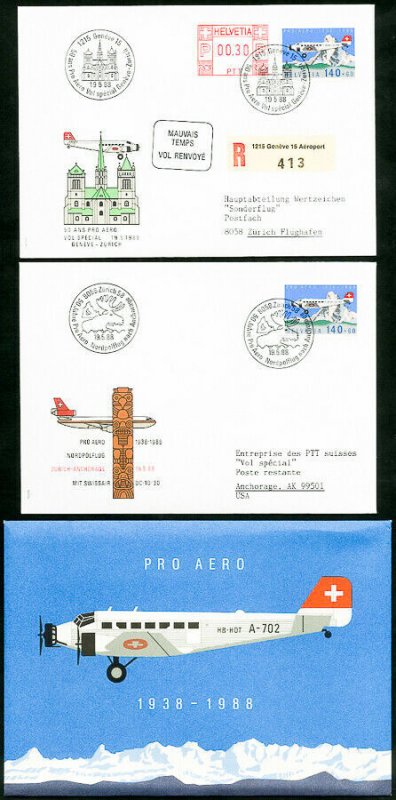 Switzerland Stamps Lot of 5 Flight Covers 1988