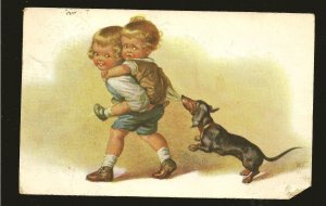 Italy SC#96 &102 on PM 1924 Kids and Dog Postcard Used Faulty