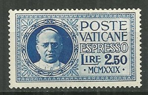 1929 Vatican E2  2.50Lira Pope Pius XI Special Delivery MH SCV$15