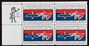 US Scott # 1306; MNH,og 5c Migratory Bird issue ,1966; blk of 4;VF Centering