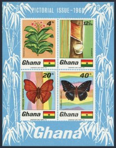 Ghana 335a, hinged. Michel Bl.31. Rubber, Tobacco, Butterflies, Porcupine, 1968.