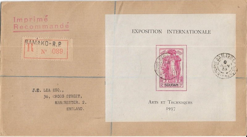 Bamako, Sudan to Manchester, England 1938 Registered, 1937 Arts ... (51996)