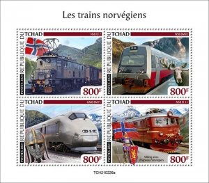 Chad - 2021 Norwegian Trains & Flag - 4 Stamp Sheet - TCH210226a