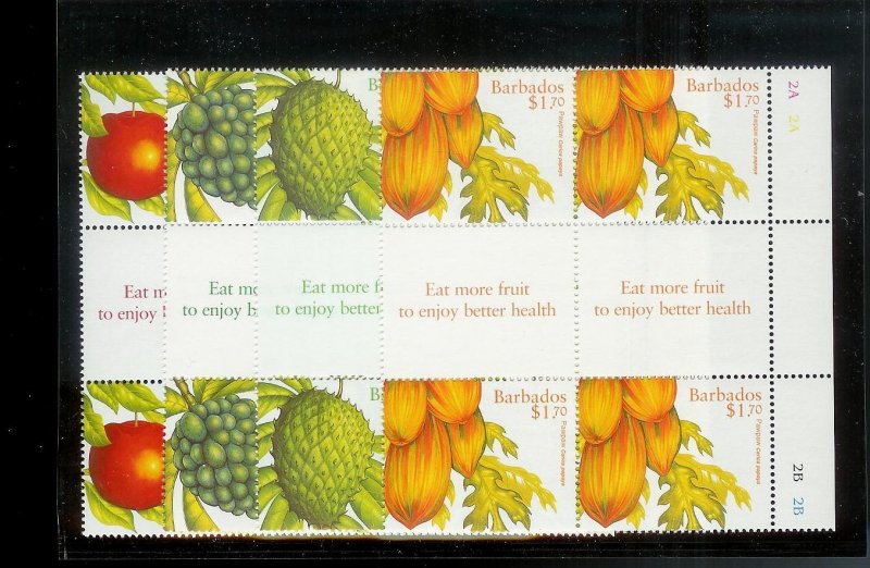 BARBADOS Sc#945-948 Complete Mint Never Hinged GUTTER BLOCK Set