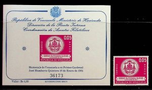 VENEZUELA Sc C785-a NH 1V+S/S OF 1962 - ARMS