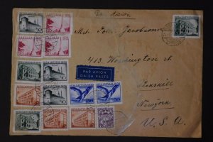 1939 Riga Latvia Airmail cover To Peekskill NY USA Multi Franked Oversize