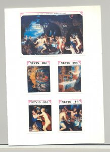 Nevis #635-639 Rubens, Art 4v. + 1v. s/s imperf proofs mounted in folder