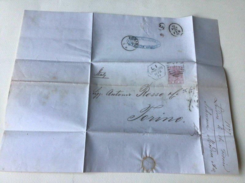 England to Italy 1877  Entire letter stamps cover Ref 54484 