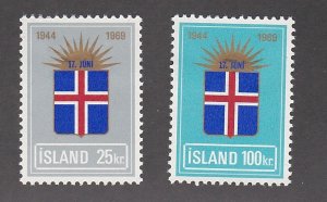 Iceland #  408-409, Flag  of Iceland, Mint Hinged, 1/3  Cat.