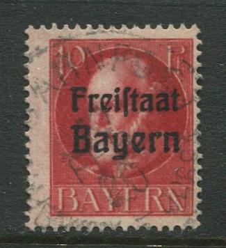 Bavaria -Scott 196 - Bavarian Overprint -1919-20 - Used -10pf Stamp