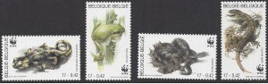 Belgium #1798-1801 MNH set, WWF various amphibians, issued 2000