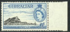 GIBRALTAR 1953 QE2 6d Black & Blue (1957) SG No. 153a / Sc 140  MNH