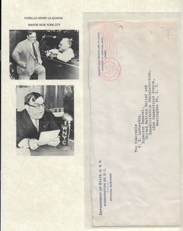 1946 Dept of State, Washington DC to Fiorello La Guadia, Mayor of N.Y. (53468)