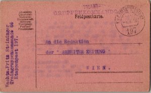 Austria Soldier's Free Mail 1918 K.u.K. Etappenpostamt 197 Feldpostkarte to W...