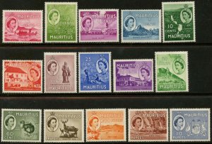 MAURITIUS Sc#251-265 1953-54 QEII Pictorial Definitives Complete Mint Hinged