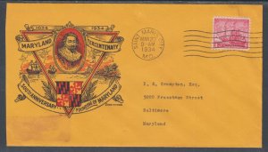 US Planty 736-1a FDC. 1934 3c Maryland Tercentenary, R.F. Young Cachet