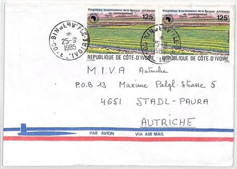 CA282 1985 Ivory Coast *BINGERVILLE* Airmail Cover MISSIONARY VEHICLES CROPS