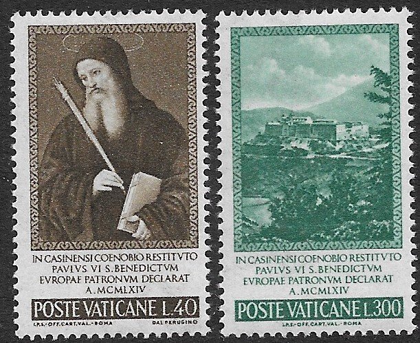 VATICAN CITY 1965 ST BENEDICT Set Sc 414-415 MNH