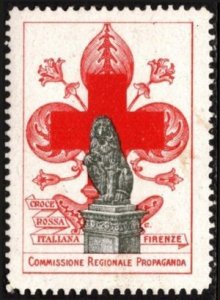 1917 Italy WW I Charity Poster Stamp Red Cross Florence Regional Commission