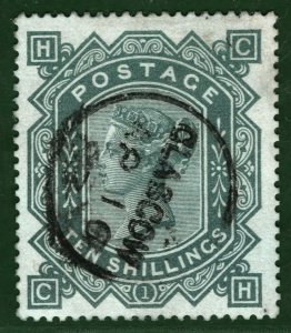 GB QV Stamp SG.131 10s Blue Paper VFU Used 1883 CDS Cat £4,500+75%=£7,875 BLACK7