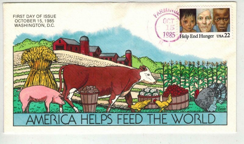 Collins Gorgeous Handpainted FDC 2164 HELP END HUNGER AMERICA'S FARMS FEED WORLD