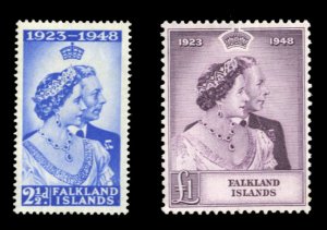 Falkland Islands #99-100 Cat$112.40, 1948 Silver Wedding, set of two, hinged