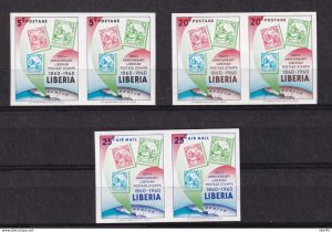 Liberia 1960 100 anniv Liberian postage stamps Pair Imperf CV $52 15445